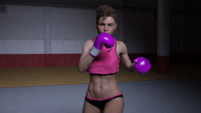 Обои картинки фото 3д графика, спорт , sport, девушка, бокс, ринг, фон, взгляд