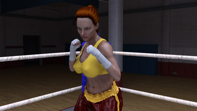 Обои картинки фото 3д графика, спорт , sport, фон, бокс, ринг, взгляд, девушка