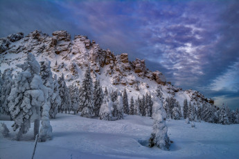 Картинка природа зима россия ели скала деревья снег