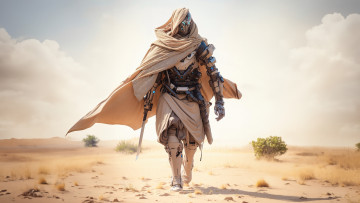 Картинка 3д+графика _science+fiction художественный научная фантастика пират киборг меч пустыня