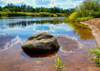 Картинка природа реки озера небо облака отражение вода речка лето