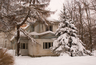 Картинка города здания дома деревья дом снег