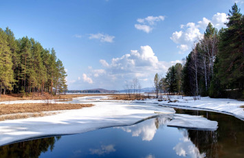 Картинка природа реки озера ёлки небо облака пейзаж зима пруд снег вода озеро лес