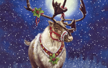 Картинка рисованные животные олень снег зима