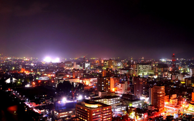 Обои картинки фото города, огни, ночного, вечер, дома, yamagata, japan