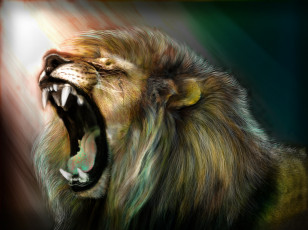 Картинка рисованные животные львы лев рык клыки