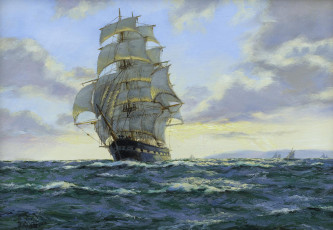 Картинка henry scott evening clouds clipper ship golden fleece рисованные фрегат парусник море