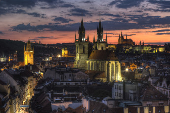 Картинка города прага Чехия панорама ночь крыши