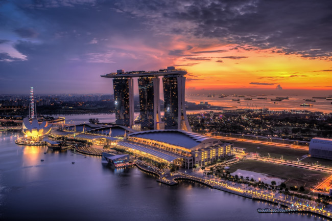 Обои картинки фото города, сингапур, марина-бей, ночь, огни