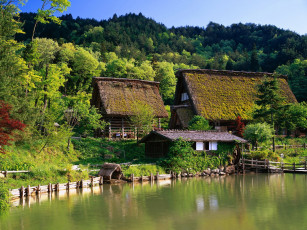 Картинка japanese+farm+house города -+пейзажи дома постройки река поля