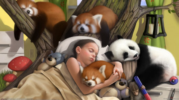 Картинка corrado+vanelli фэнтези люди corrado vanelli сон мартышка панды девочка животные игрушки плюшевые мишки мухоморы
