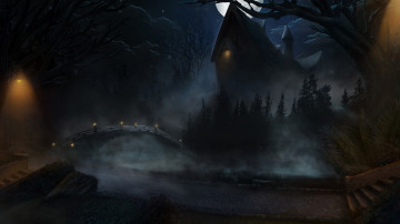 Картинка фэнтези иные+миры +иные+времена мир иной фонарь дом туман ночь