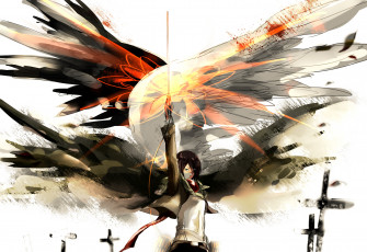 Картинка аниме shingeki+no+kyojin арт микаса атака титанов фон