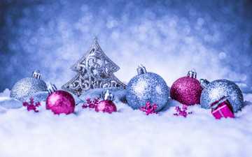 Картинка праздничные шары новый год merry рождество christmas balls decoration снег украшения