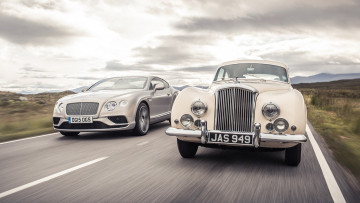 обоя bentley r-type continental 1952 and bentley continental gt speed coupe 2016, автомобили, bentley, 2016, speed, gt, continental, 1952, r-type, coupe