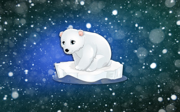 обоя векторная графика, животные , animals, льдина, зима, медведь, снег, минимализм, фон, медвежонок, рисунок, белый