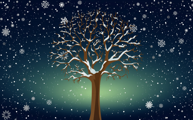 Обои картинки фото векторная графика, природа , nature, дерево, зима, снег, минимализм, фон