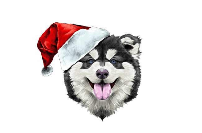 Обои картинки фото рисованное, животные,  собаки, happy, santa, claus, 2018, собака, счастье, шапка, new, year, новый, год, dog, шляпа, праздник