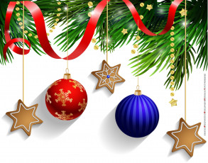 Картинка календари праздники +салюты фон серпантин звезда ветка шар игрушка