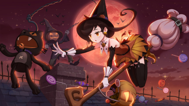 Обои картинки фото аниме, магия,  колдовство,  halloween, хеллоуин