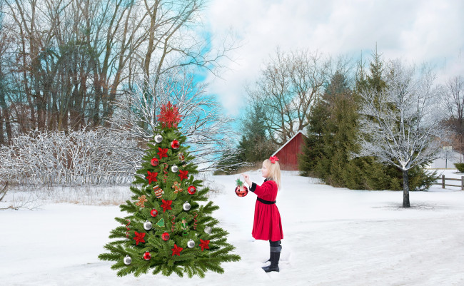 Обои картинки фото праздничные, - разное , новый год, новый, год, девочка, елка, игрушки, зима