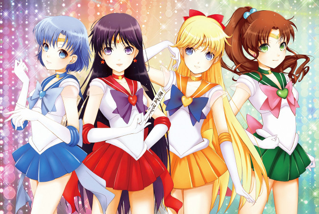 Обои картинки фото аниме, sailor moon, mars, moon, sailor, jupiter, mercury, venus, girls, девушки, войны