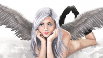 Картинка рисованное комиксы крылья взгляд фон девушка