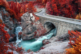 Картинка города -+мосты шоссе мост горная река осень