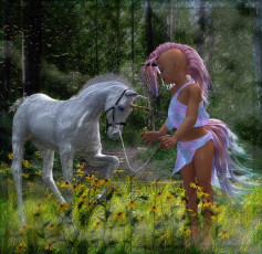 Картинка 3д графика fantasy фантазия единорог девушка