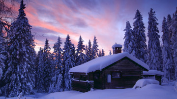 обоя природа, зима, дом, снег