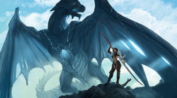 Картинка фэнтези красавицы+и+чудовища камни тело меч дракон девушка