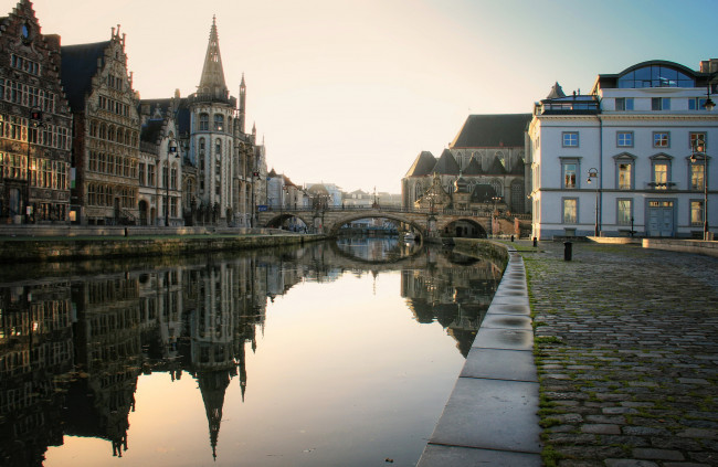 Обои картинки фото гент бельгия, города, - улицы,  площади,  набережные, набережная, дома, гент, бельгия, канал