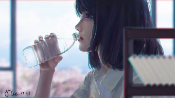 Картинка xi+chen+chen рисованное люди девушка вода бутылка
