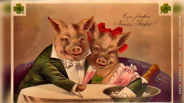 Картинка календари праздники +салюты бутылка фужер шампанское хряк свинья поросенок бокал