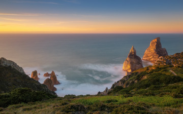 Картинка природа побережье небо берег обрыв скалы море закат