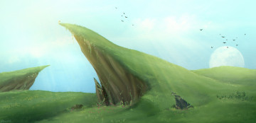 Картинка рисованное природа небо трава обрыв