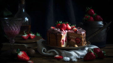 обоя комп,  дизайн, разное, компьютерный дизайн, ягоды, темный, фон, клубника, торт, десерт, шоколадный, нейросеть