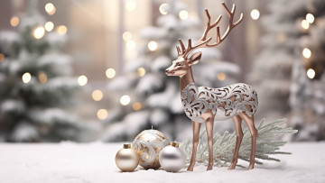 Картинка праздничные -+разное+ новый+год зима шарики снег огни узоры игрушка олень рождество