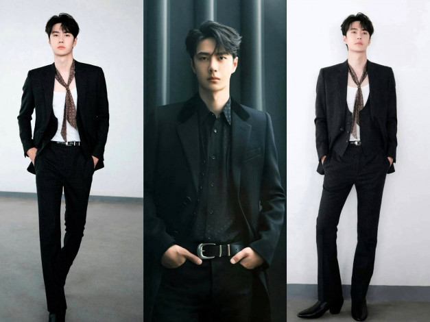 Обои картинки фото мужчины, wang yi bo, актер, костюм, гластук, коллаж