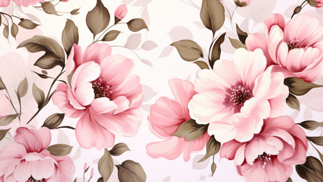 Обои картинки фото рисованное, цветы, листья, текстура, весна, белый, фон, розовые, пионы, пион