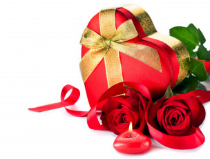 обоя праздничные, день святого валентина,  сердечки,  любовь, свеча, сердце, коробка, розы