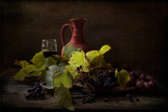 Картинка еда натюрморт виноград вино кувшин