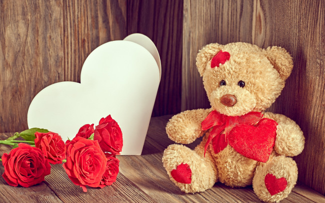 Обои картинки фото праздничные, день святого валентина,  сердечки,  любовь, valentine's, day, love, heart, romantic, roses, teddy, bear, любовь, розы, цветы, мишка