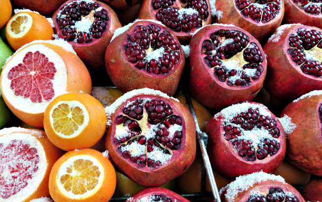 Обои картинки фото еда, фрукты,  ягоды, гранат, грейпфрут, апельсин