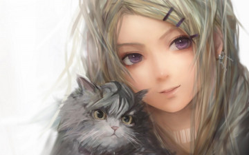 Картинка разное арты лицо девочка кот