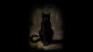Картинка календари рисованные +векторная+графика кошка черный фон