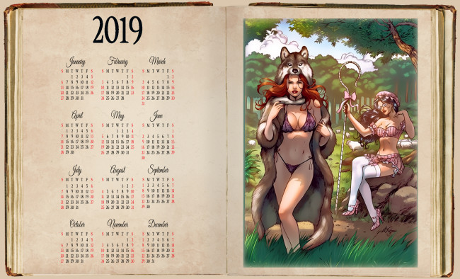 Обои картинки фото календари, фэнтези, женщина, шкура, морда