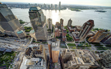 Картинка города нью-йорк+ сша городской вид манхэттен строительство небо дорога вода море с высоты птичьего полета