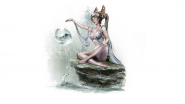 Картинка фэнтези маги +волшебники девушка фон камень вода пузырь магия