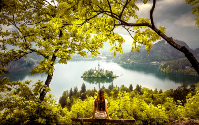 Обои картинки фото города, блед , словения, горы, озеро, панорама